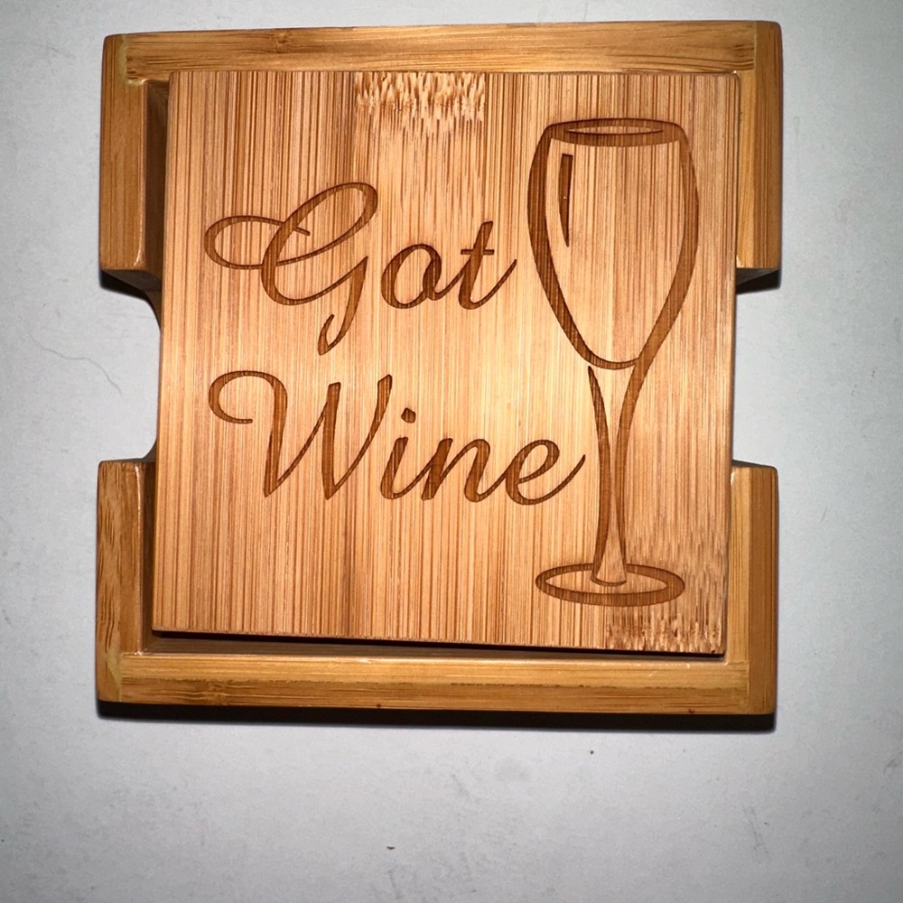 Hand Made Wodden Engraved Wine Coasters - Set of 4